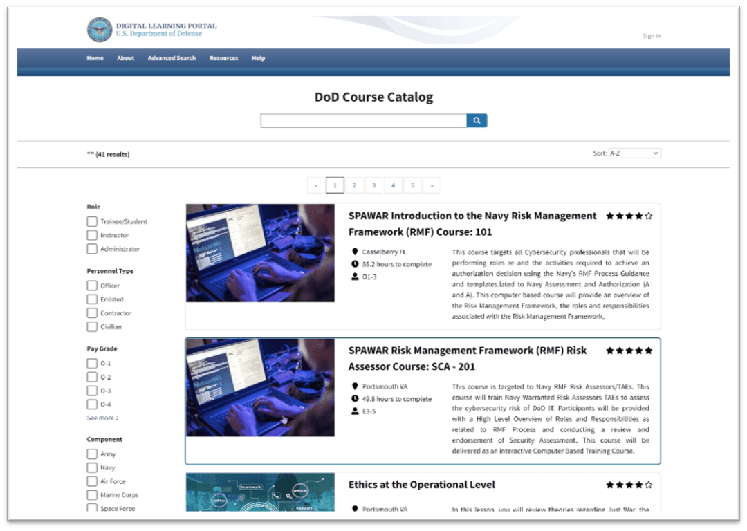 Example of a list of courses from search results as displayed in the Enterprise Course Catalog prototype